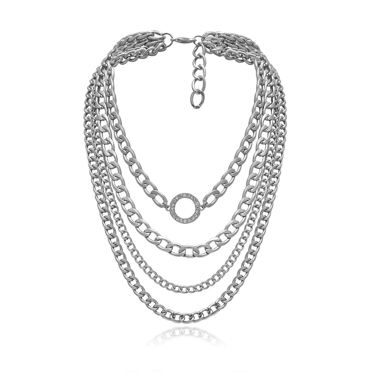 European and American cross-border jewelry, retro geometric mixed multi-layer necklace, female personality punk chain, round micro-inlaid necklace Application Scenario
