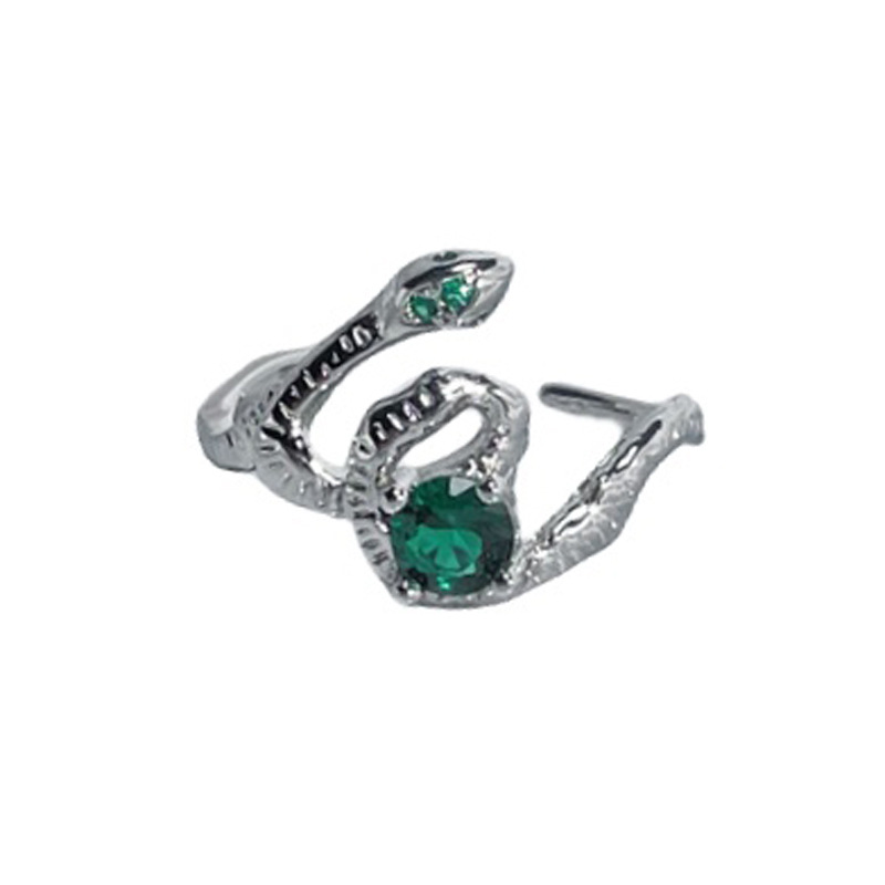 Retro snake-shaped green diamond fashionable and individual open ring, with a unique sense of sophistication and a sweet and cool style. It's an ins cold style ring Item Picture