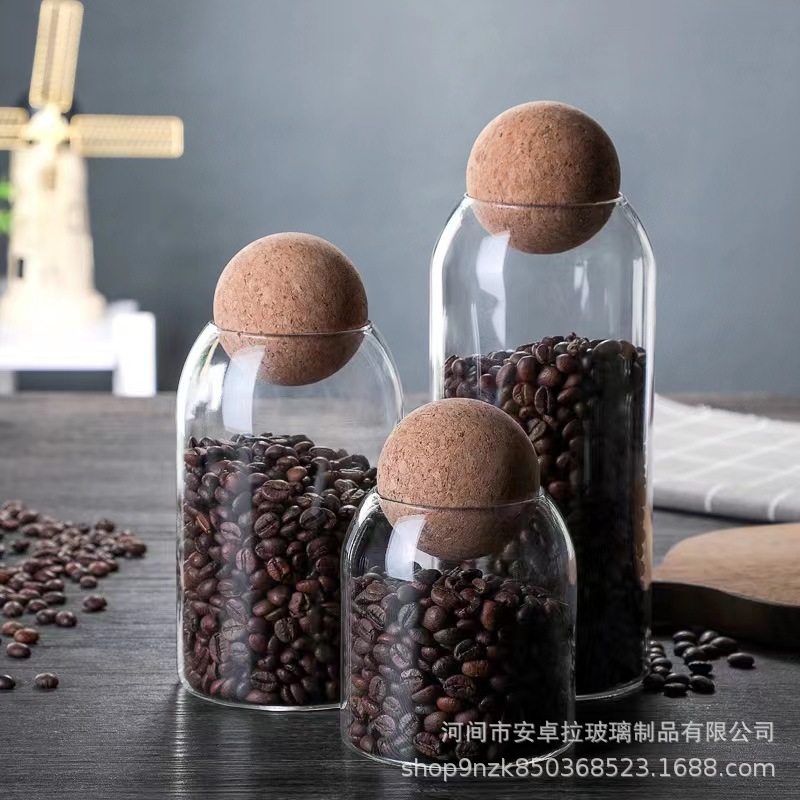 Customized cork stopper glass storage jar set, cross-border anti-drop packaging, food-grade storage jars for grains, cereals and tea Specification drawing