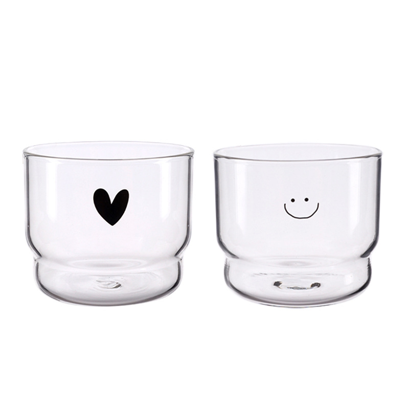 Customized printed smiling face glass cups, children's cute milk and juice cups, transparent glass single-layer drinking cups for home use Item Picture