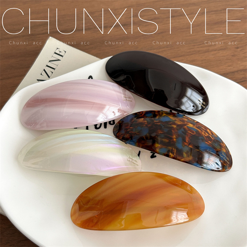 Gold Label Edition 2025 New High-end spring clip, Korean france acetic acid ponytail clip, hair clip, ladies' one-line clip details Picture