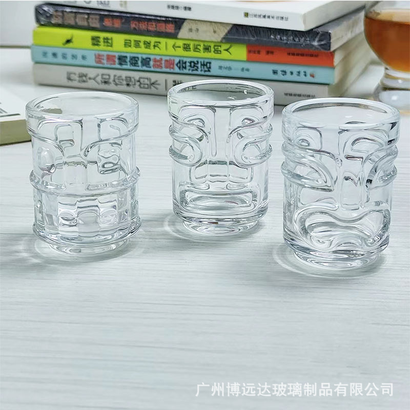Creative mini mask bullet cup, household white spirit cup, one-sip cup, Tiki small wine glass, ghost face cup, glass spirits cup details Picture