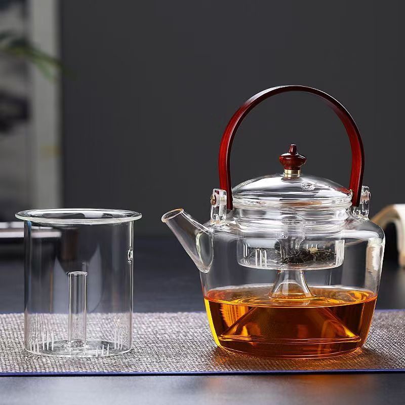 Thickened glass steaming and boiling teapot, high borosilicate boiling kettle, high-temperature resistant electric ceramic stove, tea-boiling handle teapot, tea set teapot details Picture
