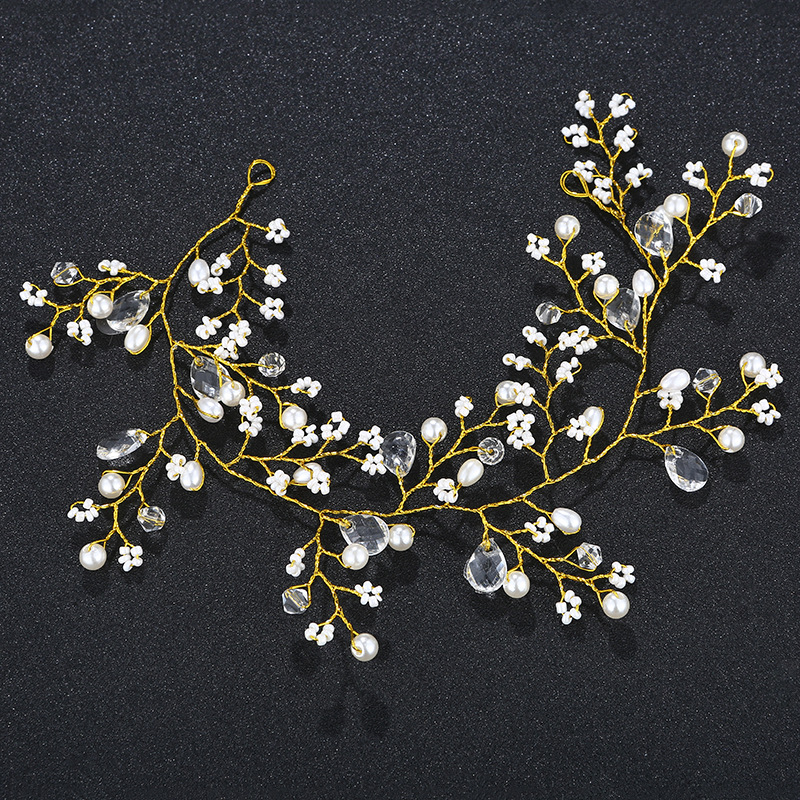 Cross-border new rice bead hair bands, European and American wedding accessories, bride's headwear, handcrafted pearl rhinestone hair accessories, hair bands wholesale full figure
