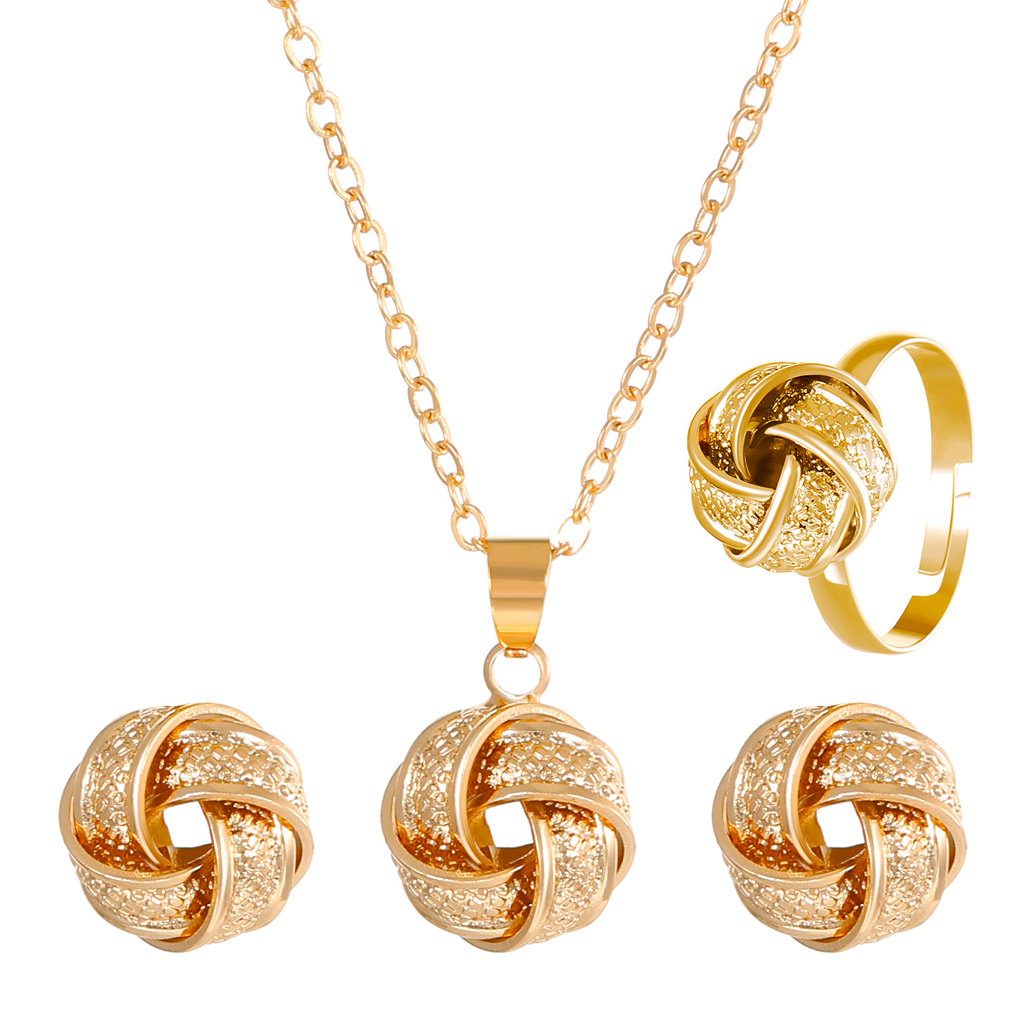 European and American InS-style twisted rope knot jewelry set, women's creative knot necklace, earrings, ring, twist sleeve decoration Item Picture