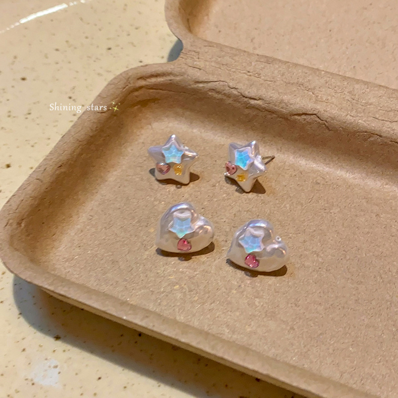 Colorful zircon heart-shaped star stud earrings for women, dopamine fresh and sweet earrings S925 silver needle earrings wholesale Application Scenario