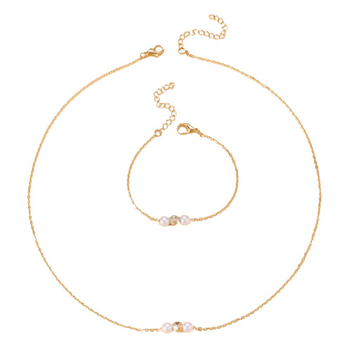 European and American ins fashion, simple and versatile pearl string bracelet necklace two-piece set, high-end and elegant jewelry set for women Item Picture