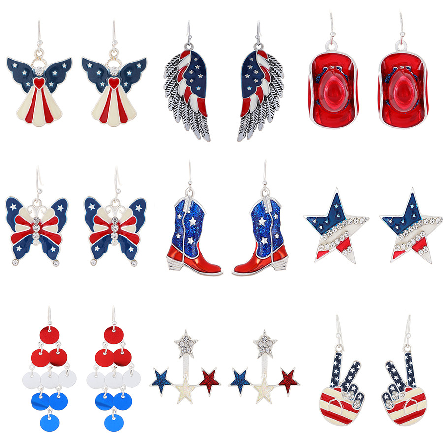 American Independence Day series earrings, European and American ins simple peace dove butterfly wing earrings, bell star earrings Item Picture