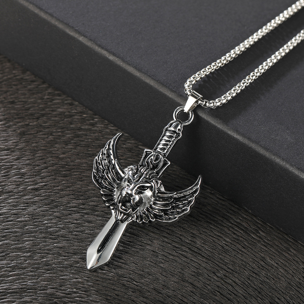 Wholesale of new European and American cross-shaped titanium steel necklaces, creative and individualistic hip-hop rose pendants, sweater chain hangers details Picture