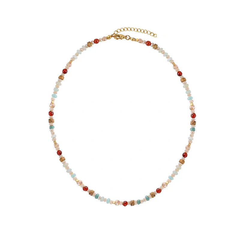 Summer dopamine colored stone crystal beaded necklace for women, with a unique design sense and versatile neckchain and collarbone chain processing Item Picture