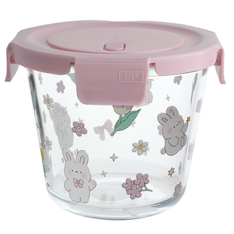 Bolimei Huajian Rabbit heat-resistant glass food storage box, food storage bowl with lid seal, bento box, glass bowl Item Picture