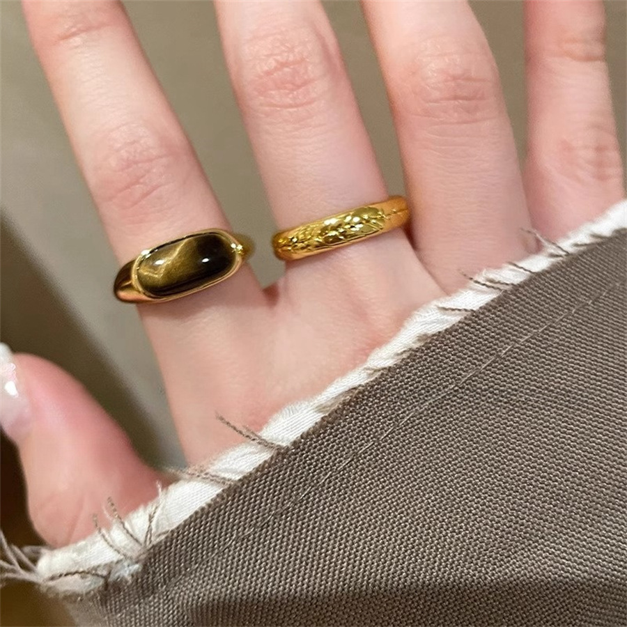 Retro golden wheat ear tiger's eye open ring, women's plain ring, index finger ring, light luxury and niche design, high-end ring Item Picture