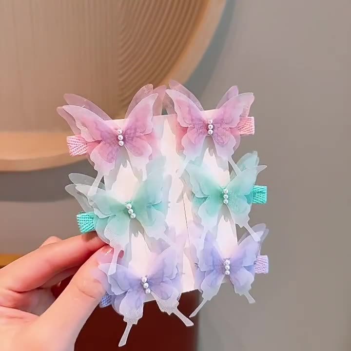 Mesh super fairy butterfly hair clip, children's gradient phoenix-tail butterfly sweet ancient-style hair accessory, Hanfu side clip hair accessory full figure