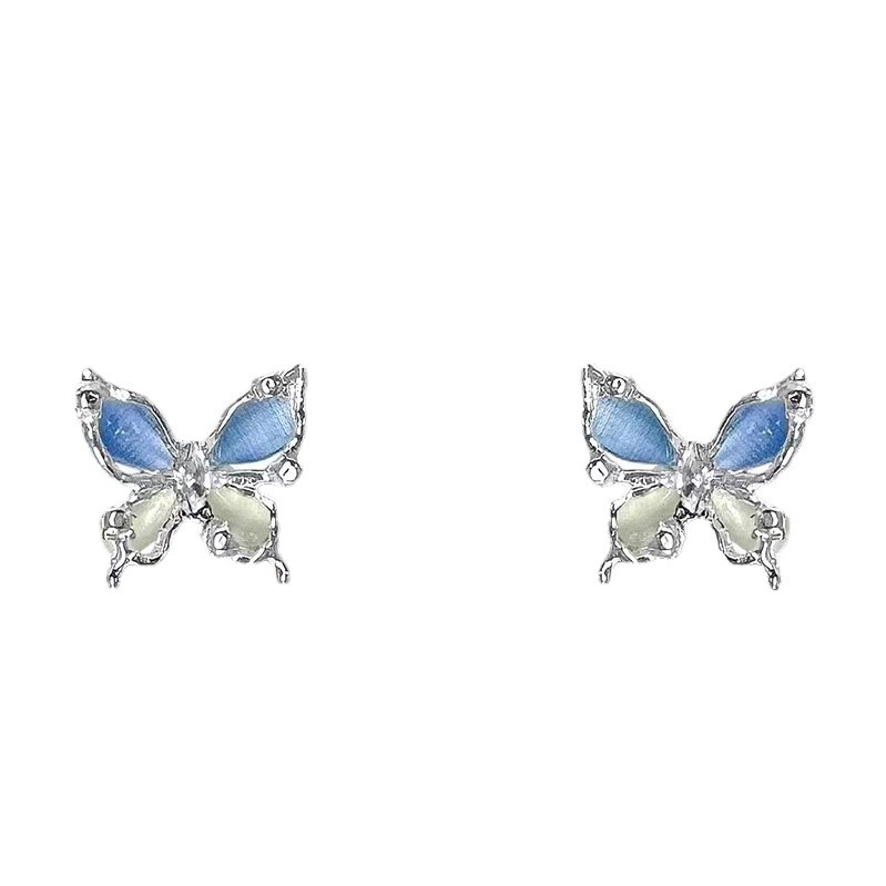 I want to fall in love! Pink zircon butterfly stud earrings with a light luxury and high-end design for women, a new type of earrings in 2025 Item Picture