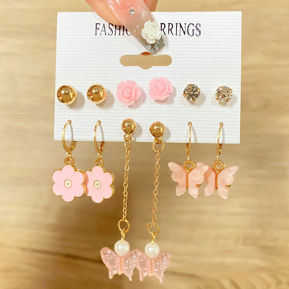A new cross-border butterfly earring set of 6 pairs of creative and simple acrylic butterfly earrings with tassels and stud earrings for women Specification drawing