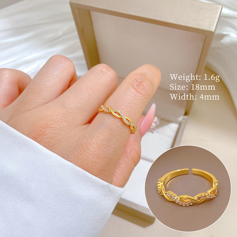【 Copper Micro-inlay 】 Open zircon ring, a fashionable and individual ring for women, index finger ring, the same style as Internet celebrities, simple and cold Specification drawing