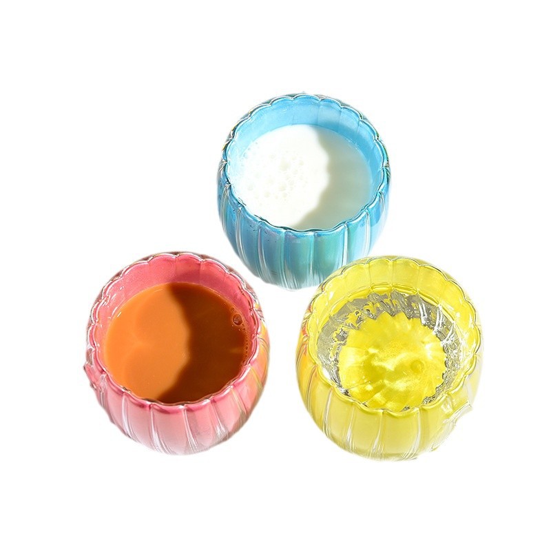 High borosilicate petal vertical striped glass cup, home color handle cup, home office breakfast coffee milk cup Item Picture