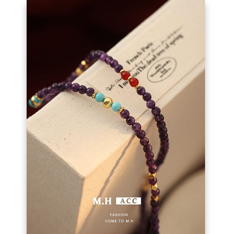 New Chinese-style design sense amethyst beaded necklace, retro elegance, light luxury, niche high-end feel, collarbone chain for women wholesale Application Scenario