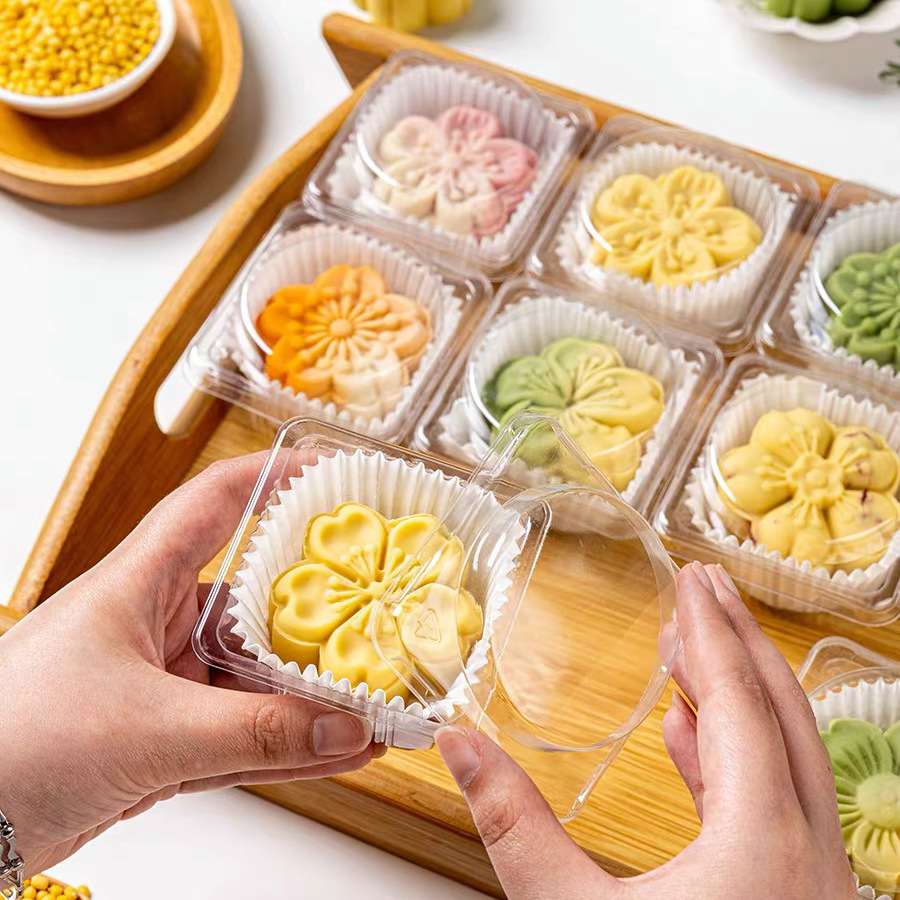 Green bean cake transparent packaging box, ice skin mooncake baking and pastry packing box, Mid-Autumn Festival Cantonese mooncake homemade empty box Application Scenario