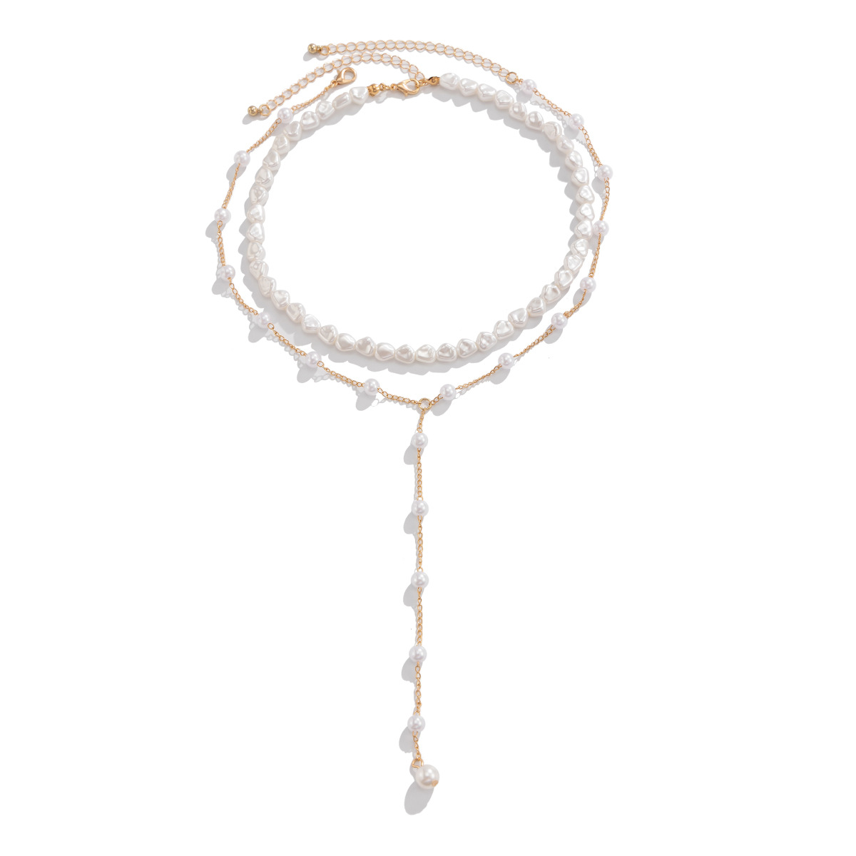 European and American cross-border jewelry, high-end pearl beaded multi-layer collarbone chain, personalized Y-shaped pearl tassel necklace set Item Picture