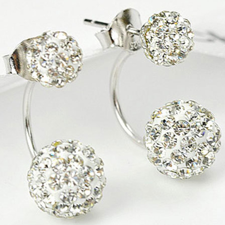 Silver-plated crystal ball stud earrings, Korean style exquisite earrings, back-hanging Shambhala diamond ball fashionable earrings wholesale Specification drawing
