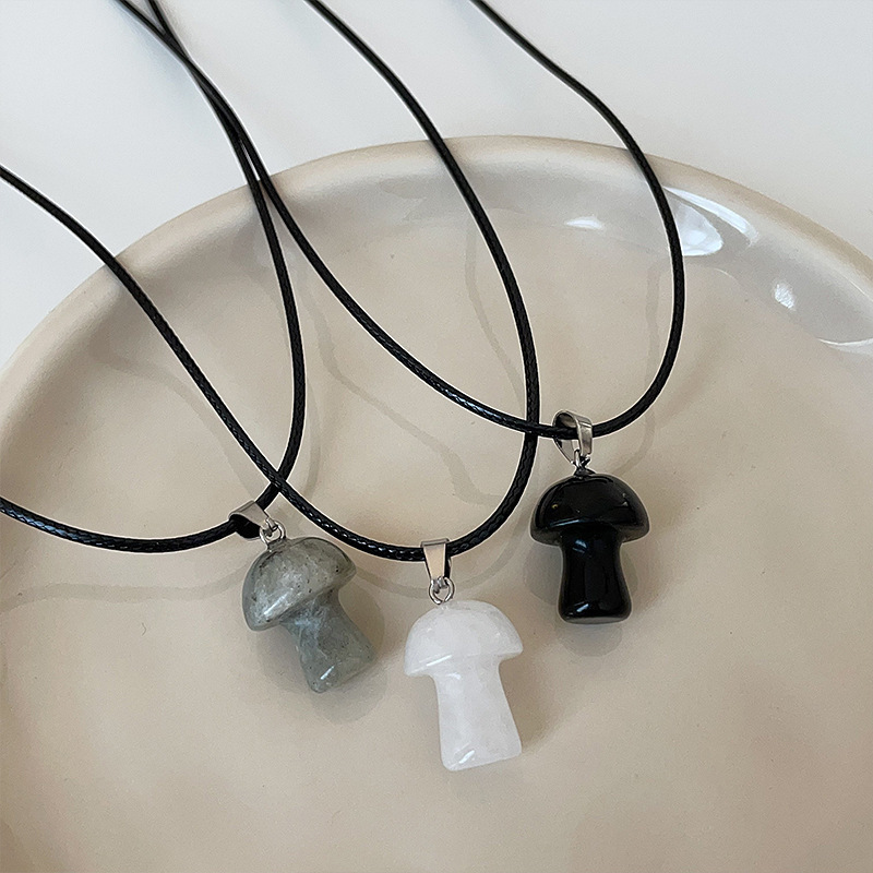 Korean niche inS-style cute mushroom pendant black rope necklace, simple design for women, versatile necklace collarbone chain Application Scenario