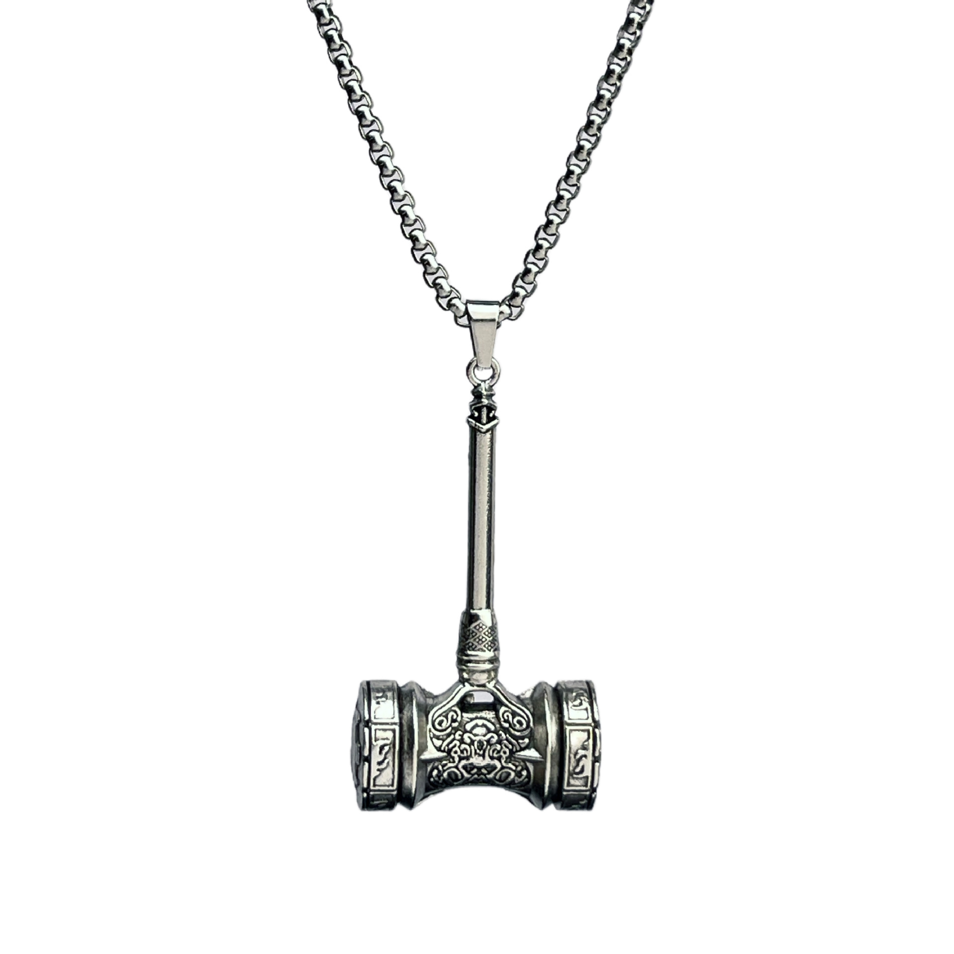 Wholesale of new cross-border Nordic Viking Thor's Hammer titanium steel necklace, personalized retro and trendy hip-hop alloy pendant for men Item Picture
