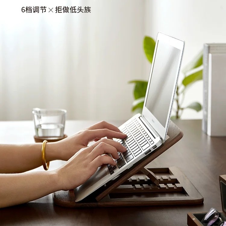Walnut solid wood desktop laptop stand, home tablet height-increasing heat dissipation rack, folding portable mini bracket Item Picture