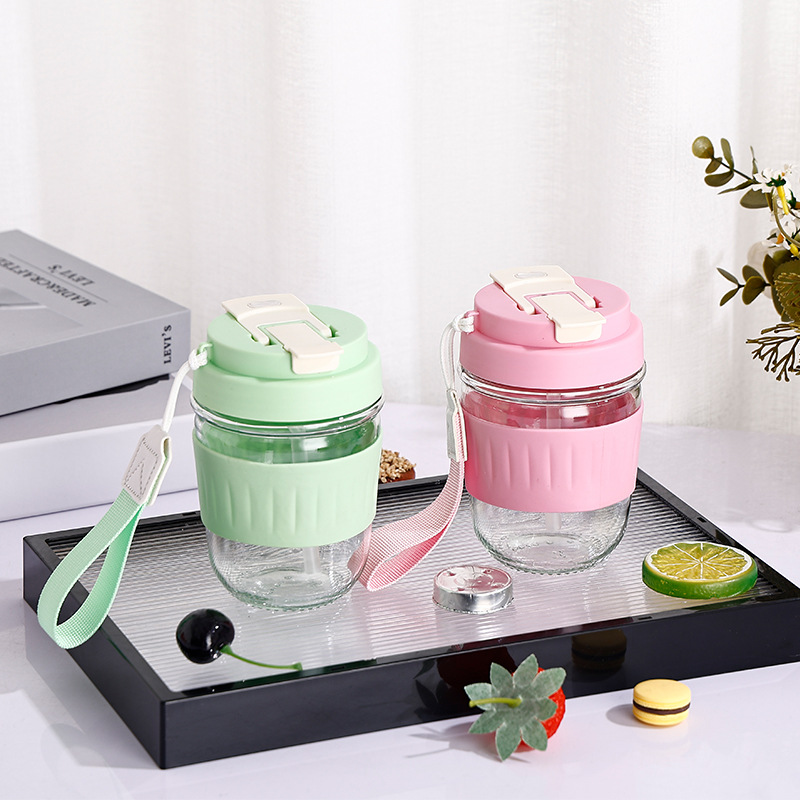 Transparent glass double-drinking cup, summer high appearance level water cup, large-capacity straw cup, office coffee cup, gift cup Specification drawing