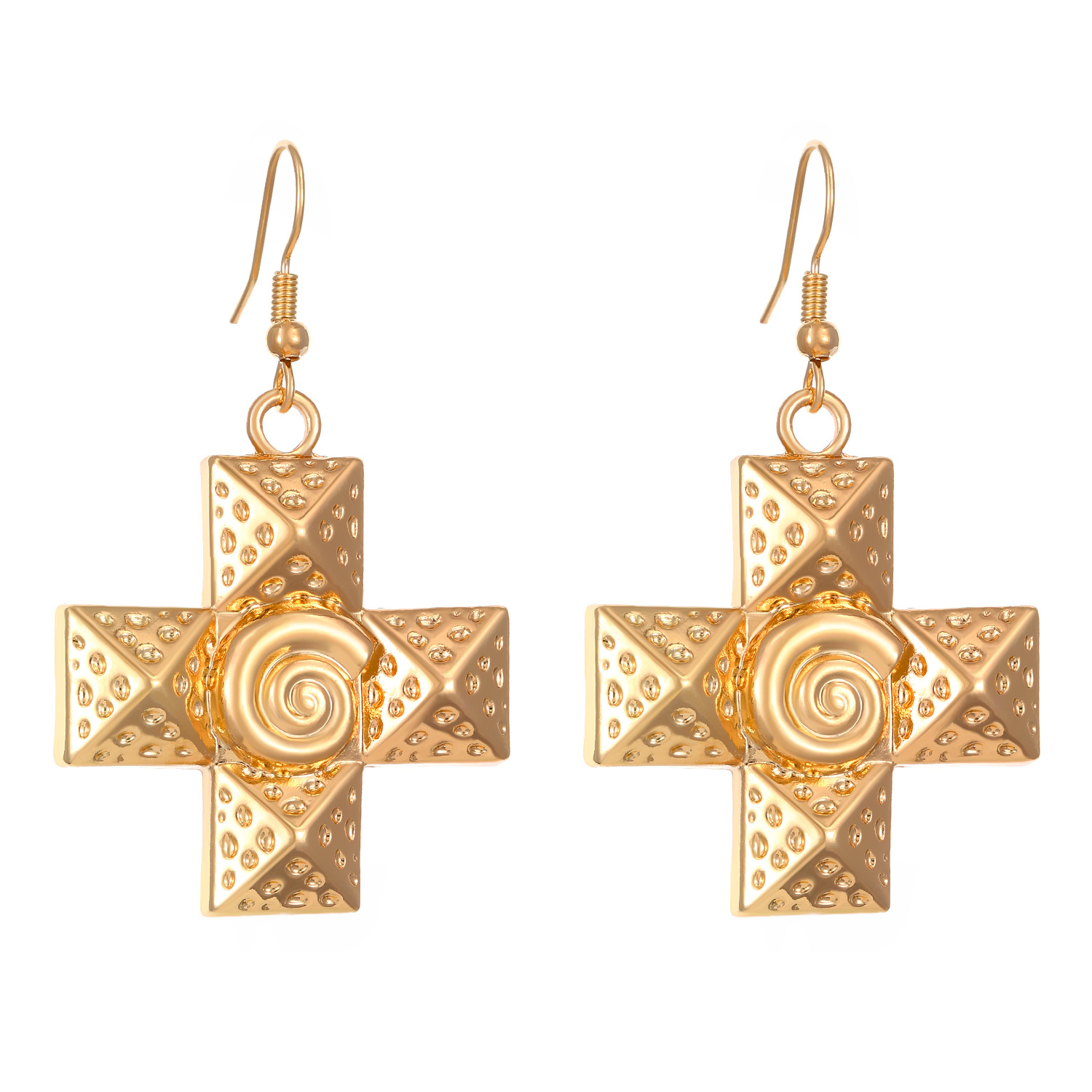 European and American threaded texture snail vortex cross earrings, bracelet, necklace set, jewelry three-piece set for women Item Picture