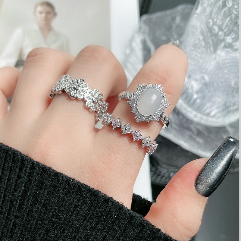 New Chinese-style egg face open ring for women with irregular flowers, fashionable and elegant, light luxury and high-end feel, sweet and cool, index finger ring trend full figure