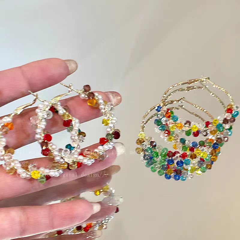 Color-blocking summer ~ Colorful pearl wrap ear rings, women's niche design, exaggerated earrings, and colorful dopamine earrings details Picture