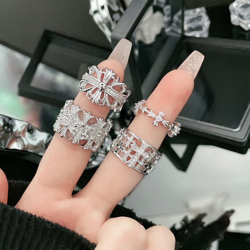 Cross-border European and American punk irregular cross Croix core fashionable adjustable ring, female hip-hop personality ring trend full figure