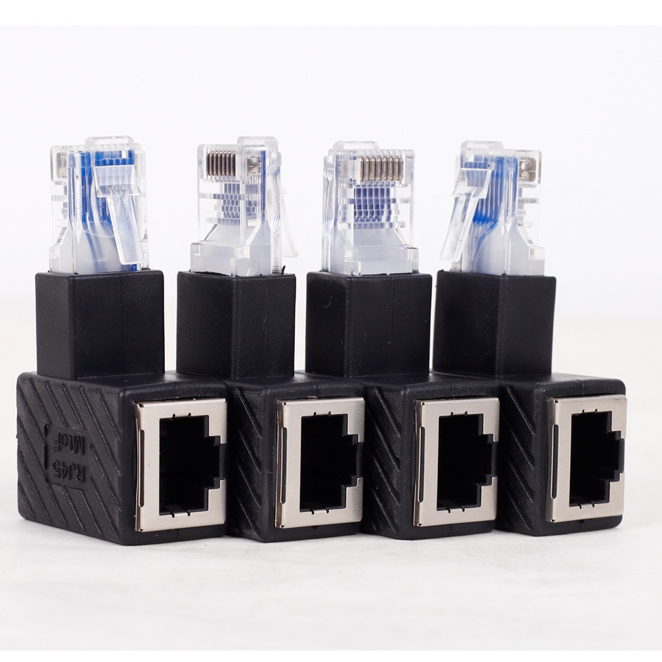 Network connector RJ45 adapter, 90-degree RJ45 connector, network straight-through head, network crystal head right-bend adapter Specification drawing