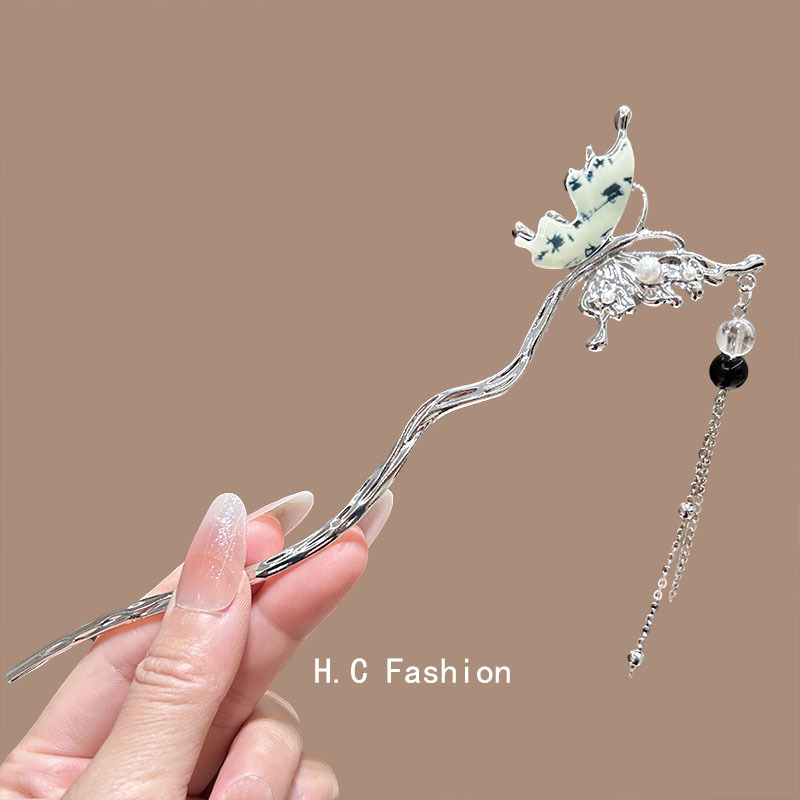 New Chinese-style butterfly tassel hairpins, high-end female hairpins, ancient-style coiled hairpins, daily modern Hanfu accessories full figure