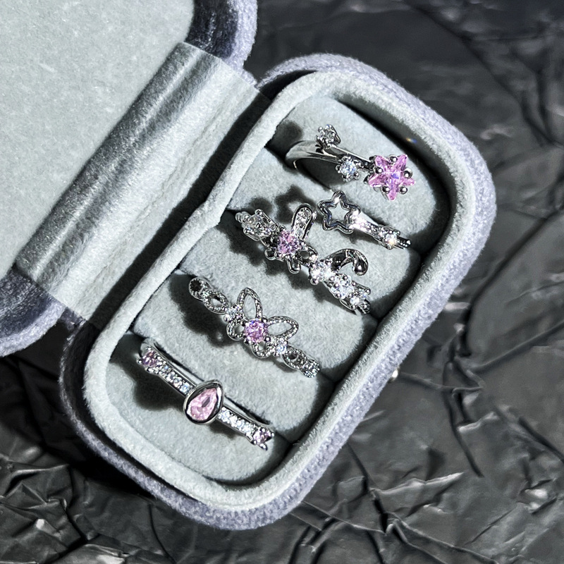 Korean sweet pink diamond lace butterfly star small and exquisite light luxury high-end ring for women's Instagram niche ring details Picture