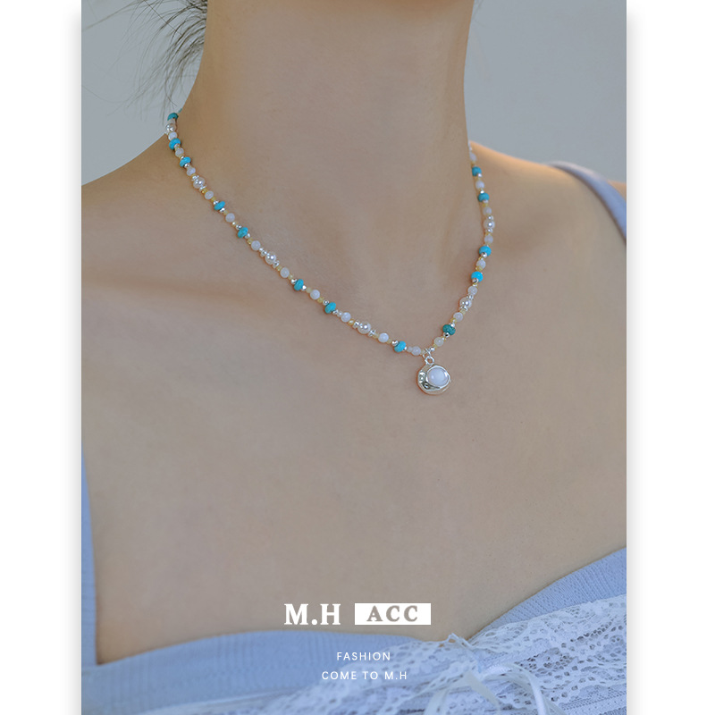 Carefully selected 2025 new blue turquoise shell beaded necklace. This is a fashionable and versatile collarbone chain with a unique and elegant style Specification drawing