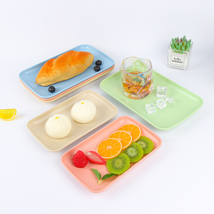 Wheat bellflower household rectangular tray plate, restaurant rectangular plate, simple plastic plate, snack plate Application Scenario