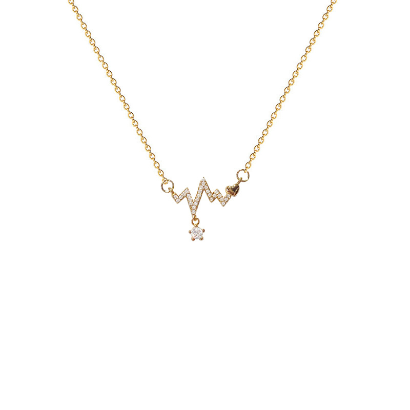 A new Korean-style electrocardiogram micro-inlay pendant necklace that won't fade in summer, an ins fashionable titanium steel collarbone chain Item Picture