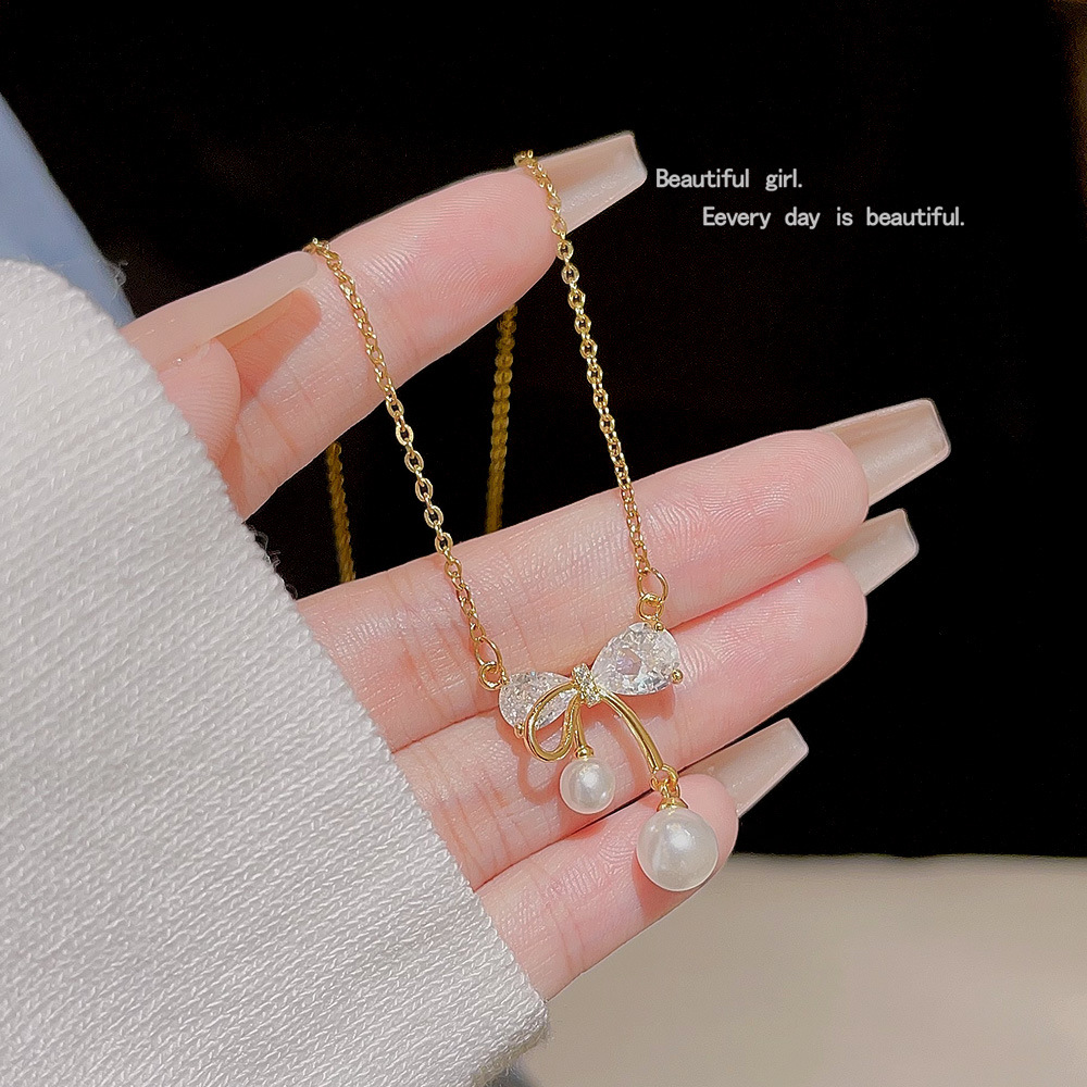 Xiaohongshu's best-selling bow necklace for women, with a light luxury and high-end feel, as well as a niche design style. New collarbone chain accessories Specification drawing