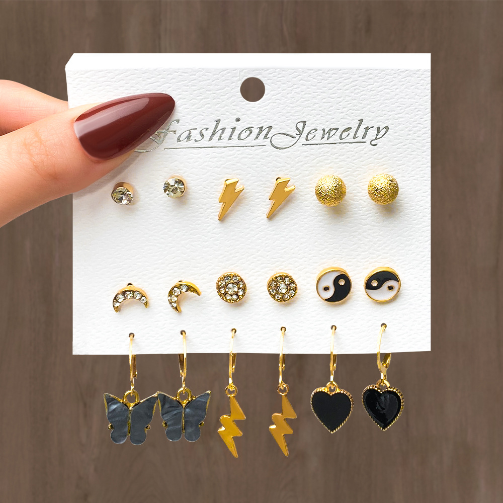 A new cross-border butterfly earring set of 6 pairs of creative and simple acrylic butterfly earrings with tassels and stud earrings for women full figure