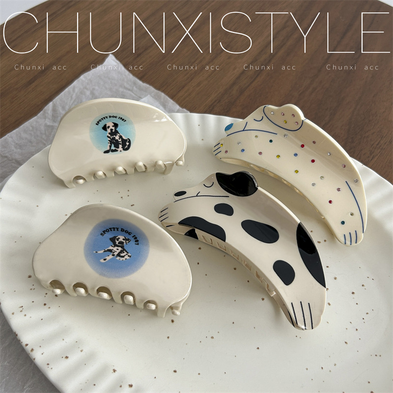 2023 New Niche Design sense Spotted Dog gripper, cute three-dimensional animal hair clip, ins back head female shark clip full figure