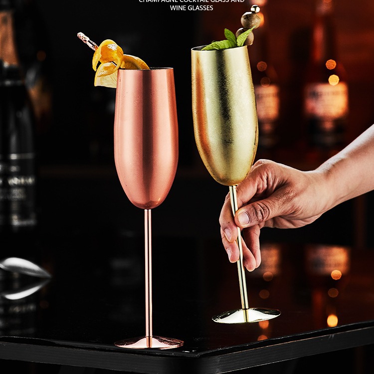 Foreign trade 304 stainless steel champagne glasses, red wine glasses, cocktail glasses, creative metal wine glasses, bar and restaurant highball glasses Specification drawing