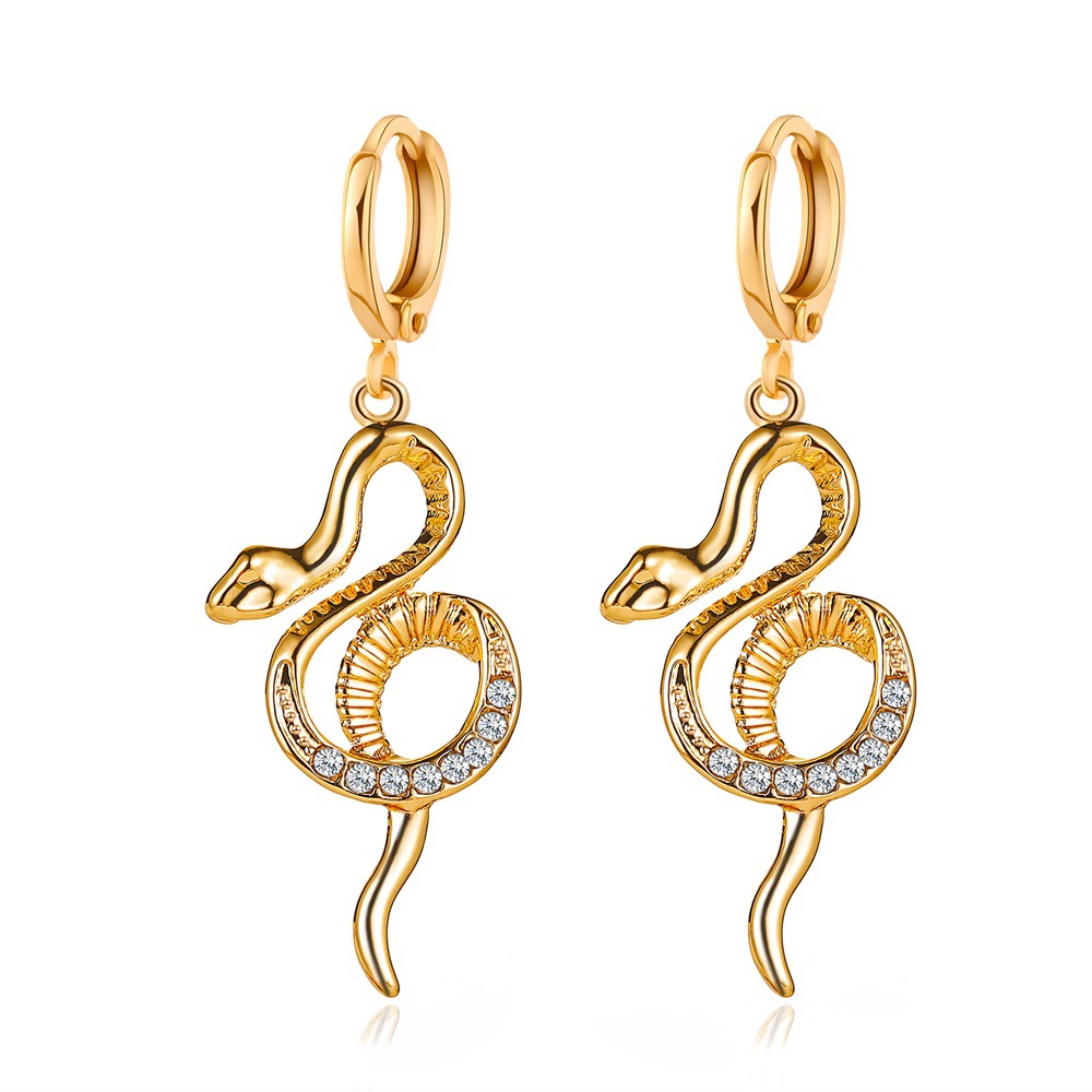 New European and American earrings, cold style earrings, unique full-diamond snake-shaped long earrings, fashionable and elegant, internet-famous earrings Item Picture