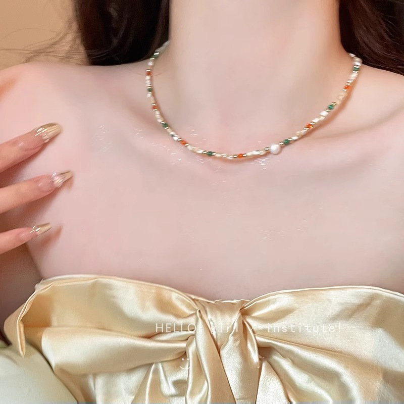 Malachite shell necklace, non-fading women's summer feel dopamine collarbone chain beads wholesale necklace accessories details Picture