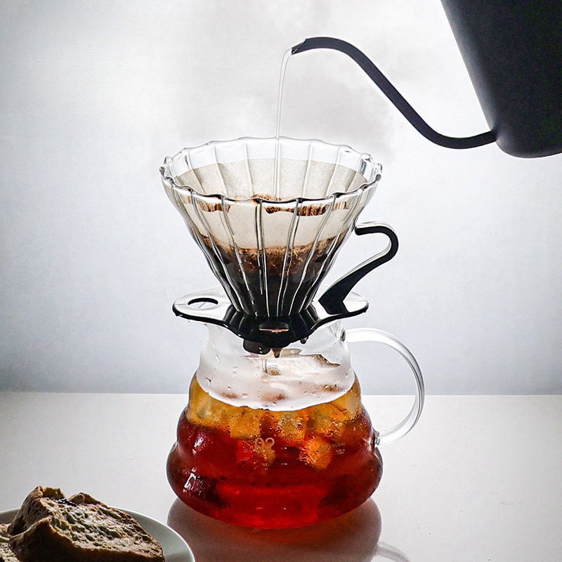 Hand-brewed coffee household filter cup, high-temperature resistant, handcrafted high borosilicate glass, freshly ground coffee droplet filter details Picture