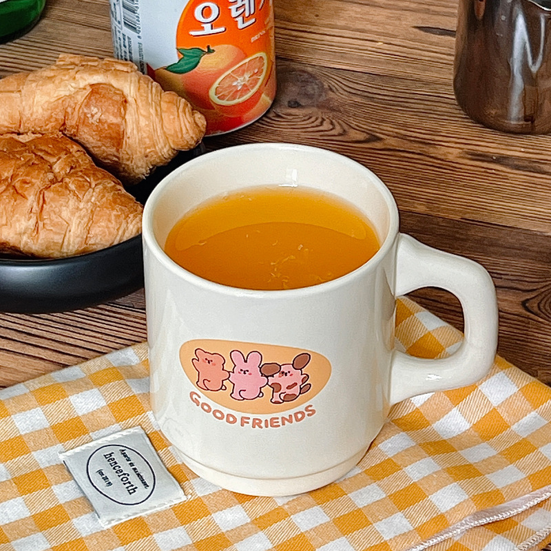 2024 New InS-style student cartoon ceramic mugs, breakfast milk cups, couple coffee cups, gift water cups details Picture