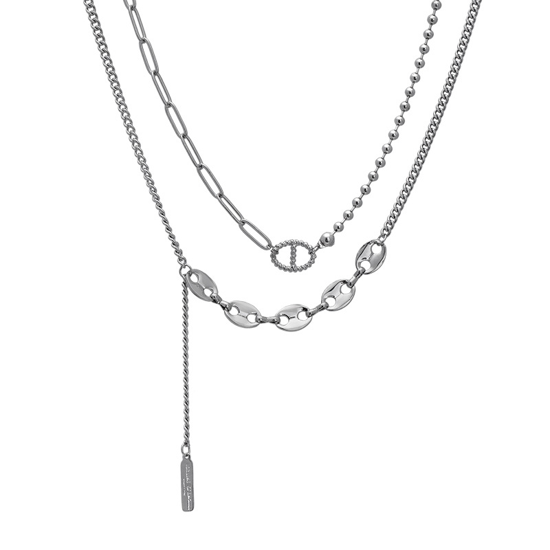 Double-layer stacked pig nose necklace for women, Instagram hip-hop cold style, simple and elegant, collarbone chain, fashionable and individual necklace Item Picture