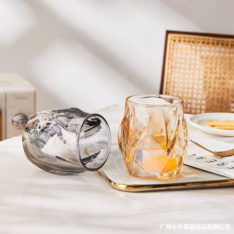 Colorful and dazzling high-appearance-level glass cups, bar Weituji cups, household cups, water cups, InS-style opposite-sex twisted pattern cups Specification drawing