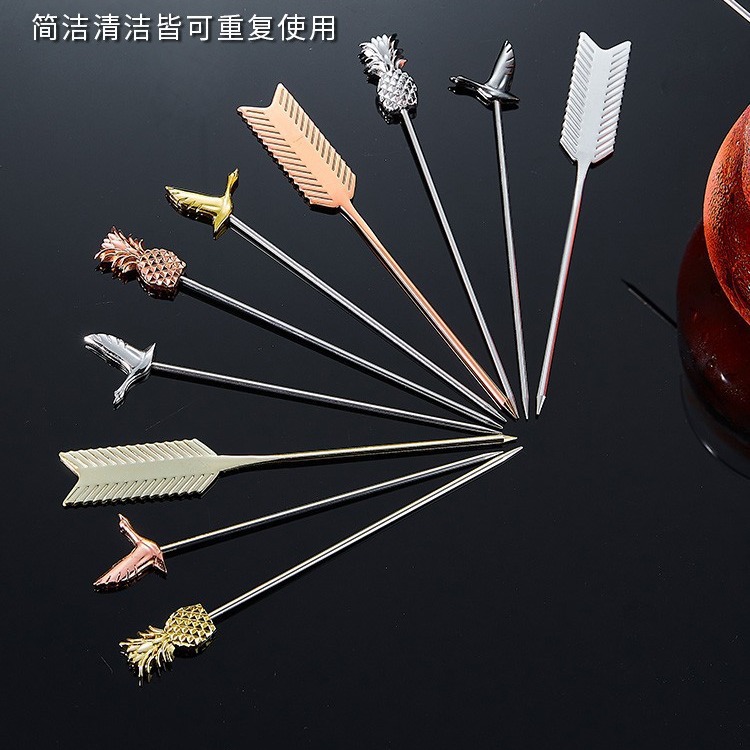 Creative stainless steel cocktail pins, decorative wine tags, juice olive drinks, bar cocktail tools, artistic fruit tags details Picture